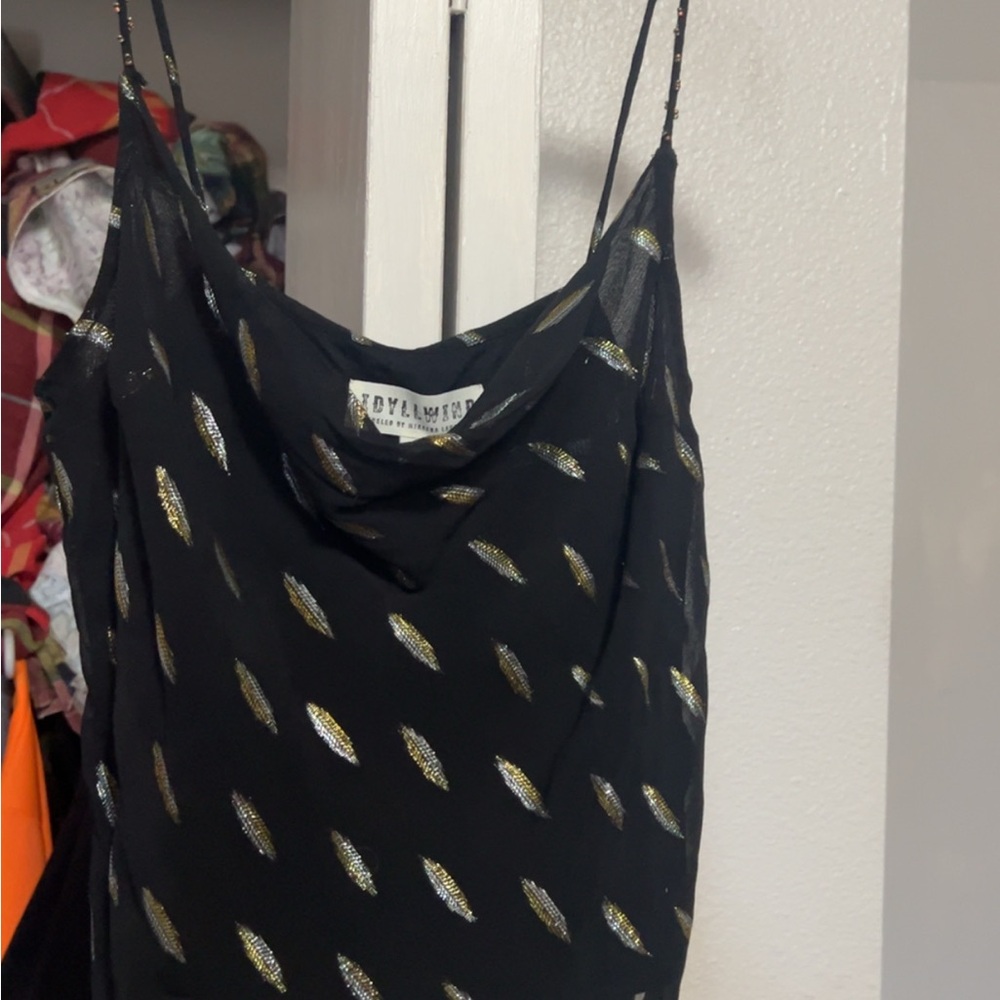 Idyllwind Black Cowl Neck Camisole with Metallic Gold Leaf Motif
